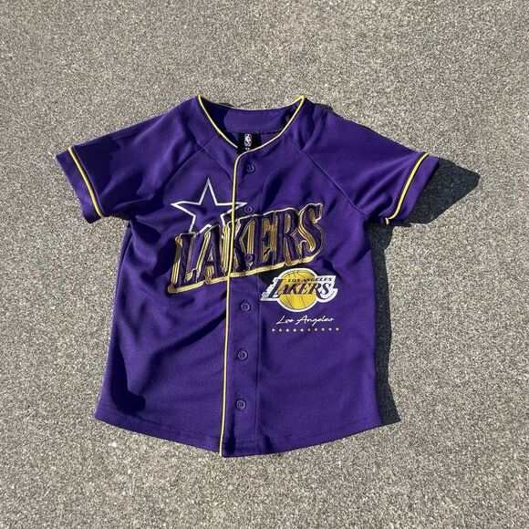 NBA Los Angeles Lakers Warm Up Jersey Boys Youth Small Purple Button ShowTime - Picture 1 of 6